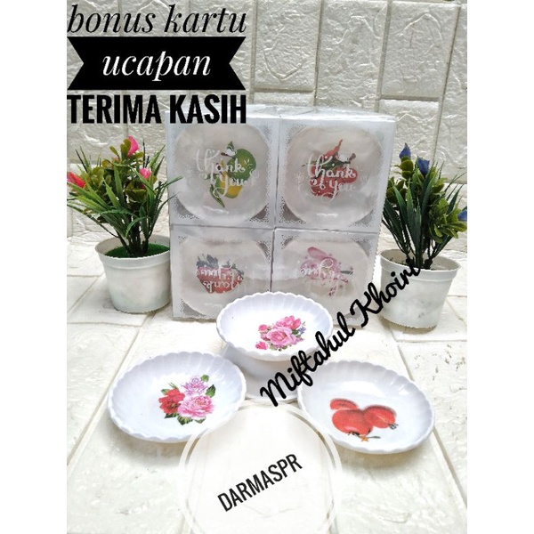 Souvenir Pernikahan Mangkok Bulat /Mangkok Melamin Ceper kemasan mika free kartu ucapan terima kasih