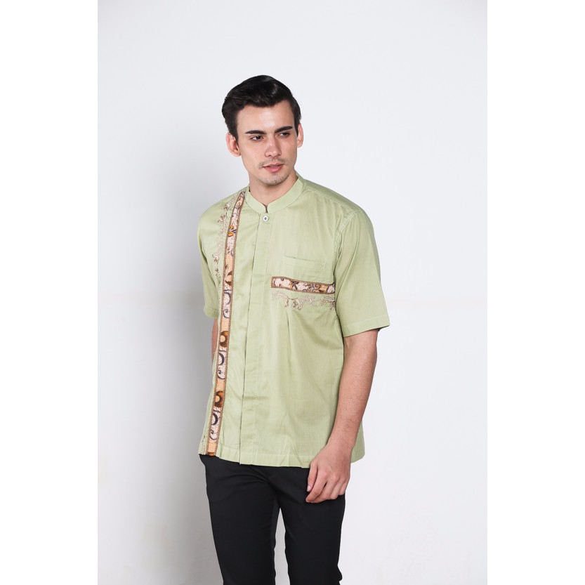 Baju koko batik pria busana muslim pria TN39 Hijau muda SQC