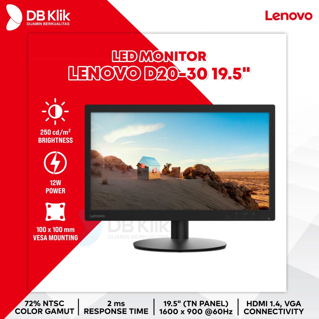 LED Monitor LENOVO D20-30 19.5&quot; 60Hz TN HDMI VGA (66E9KAC4WW) - D20 30