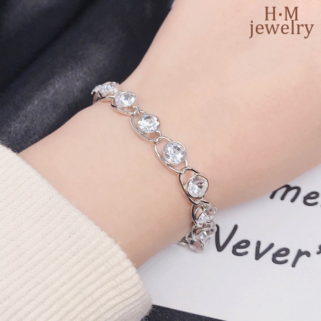 Gelang Tangan Sterling Silver 925 Hias Berlian Imitasi Berkilau Untuk Wanita