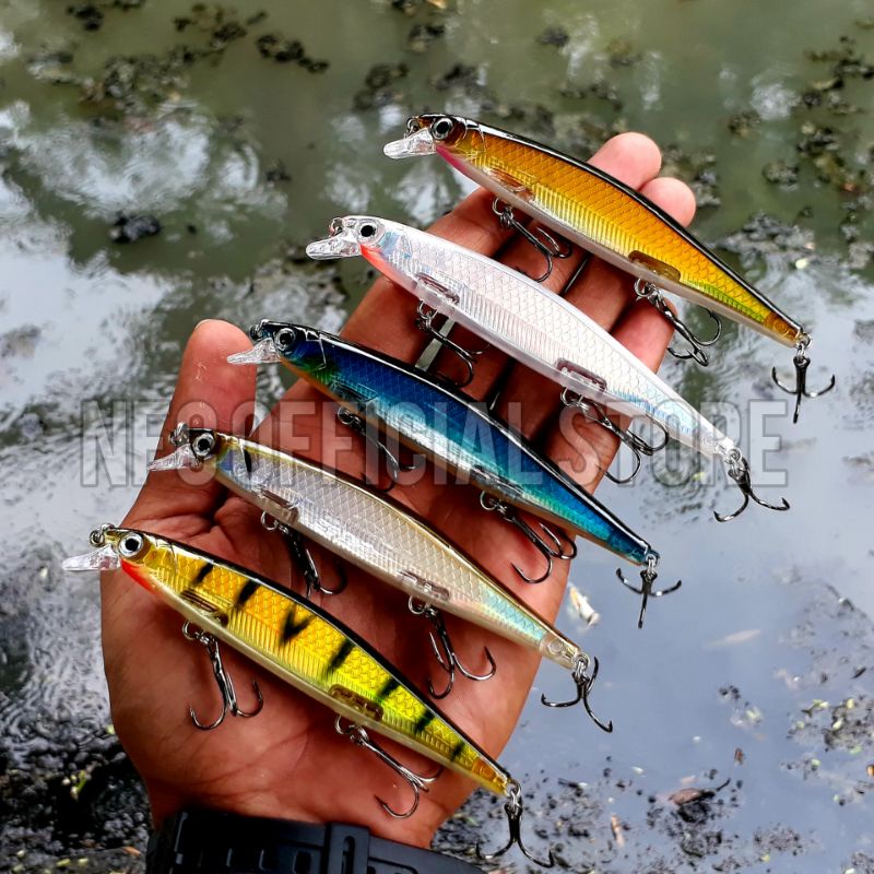 Lure minnow Floating 11cm / 13gram LONG CAST 3X Treble Hook dengan warna dan action KILLER