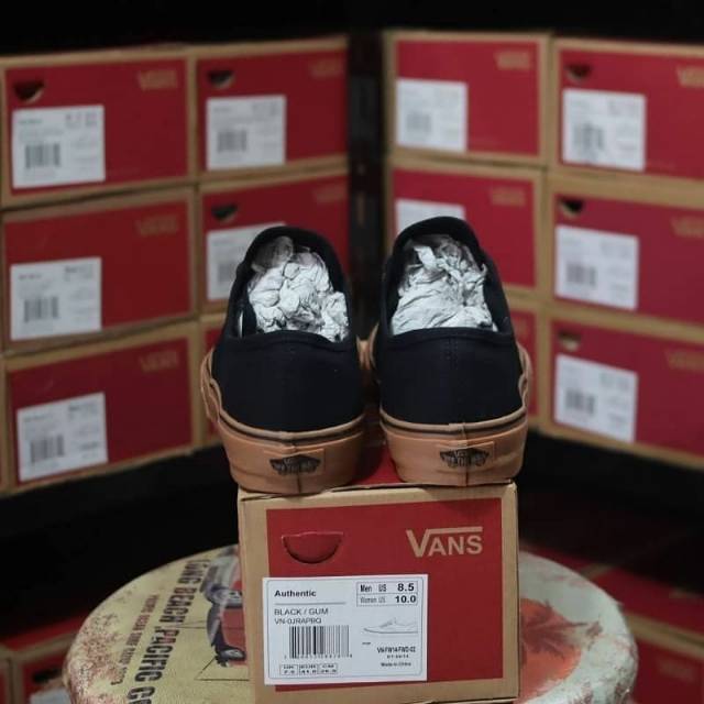 VANS AUTHENTIC BLACK GUM HITAM COKLAT WAFFLE DT