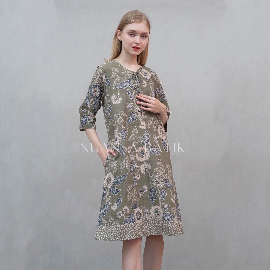 Nuansa Batik Shoelace Dress Batik Cap Motif Lawasan - Sage Green