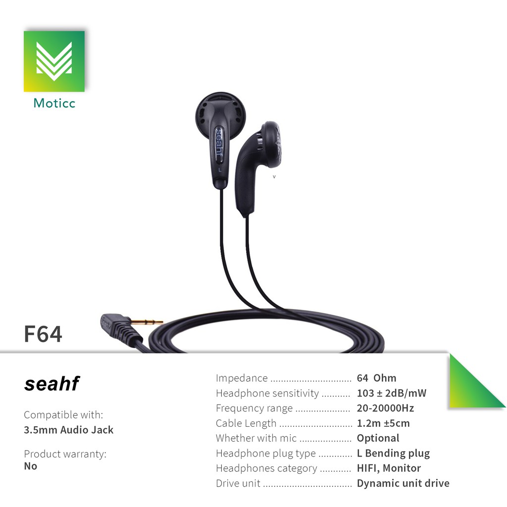 SEAHF AWK F64 64Ω 64 Ohm Earbud Headset Earphone SEAHF F64C F64M