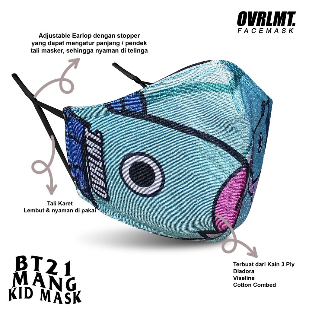 Masker Bt21 Chimmy / Mang / koya Masker anak Overlimit