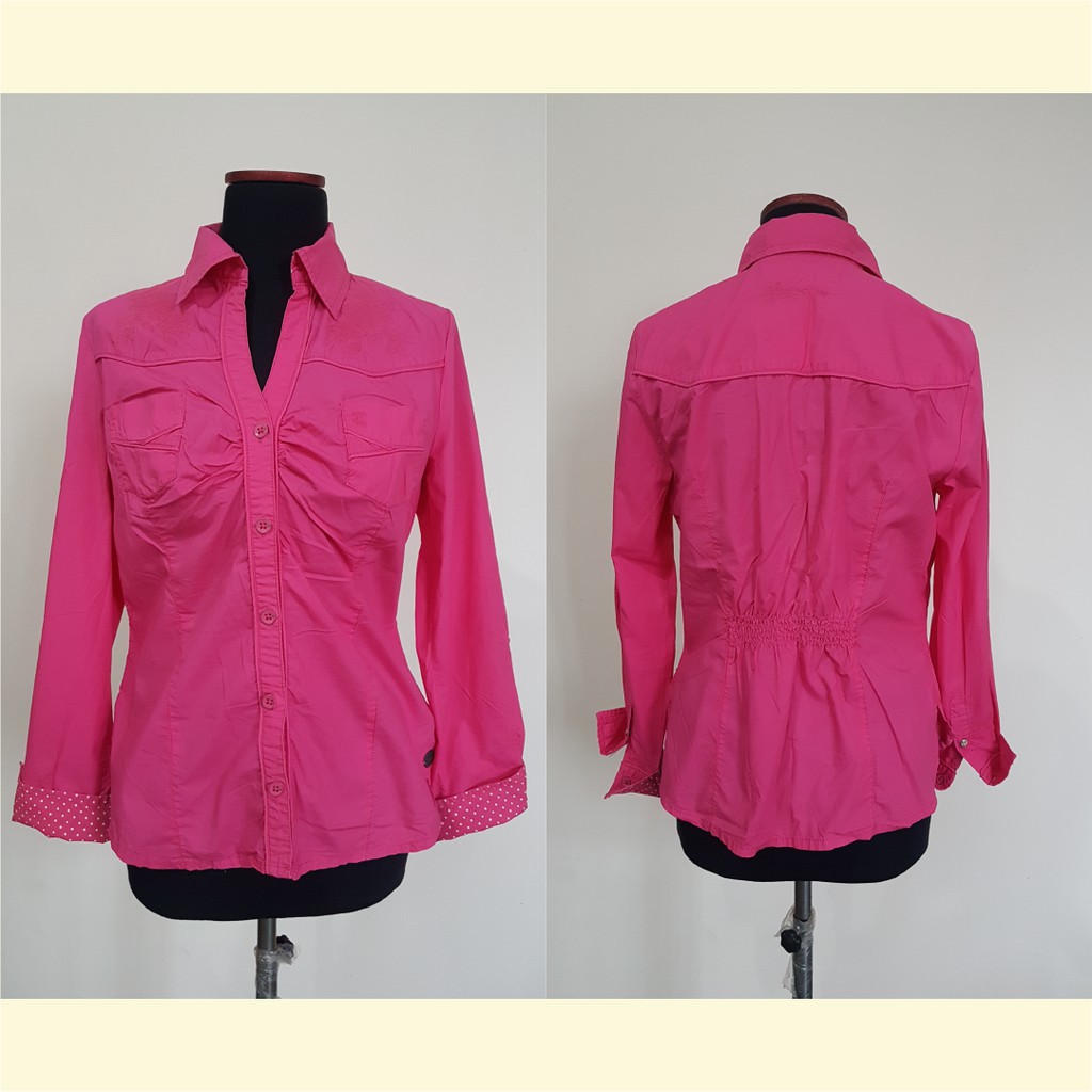 (preloved) Atasan Kemeja Lengan Panjang Pink Fanta Branded S.Oliver Original Katun Bordir Kasual