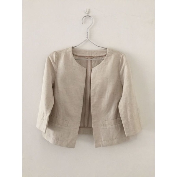 Bolero Blazer Crop Outer Uniqlo Miu Brukat  Rajut Cream coksu