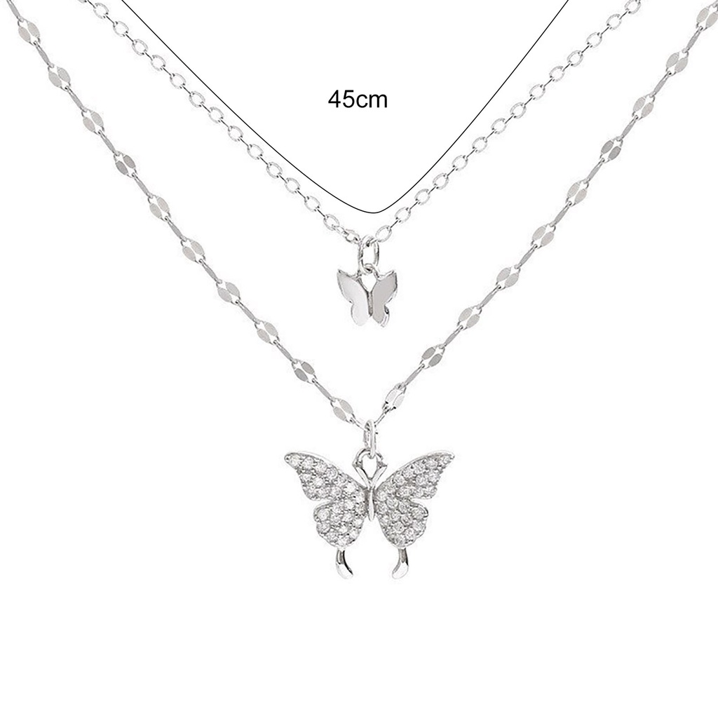 Hu Hu Hu Hu Hu Alat Bantu Pasang Kacamata♡ Kalung Double Layer Bentuk Butterfly Aksen Berlian Imitasi Untuk Wanita
