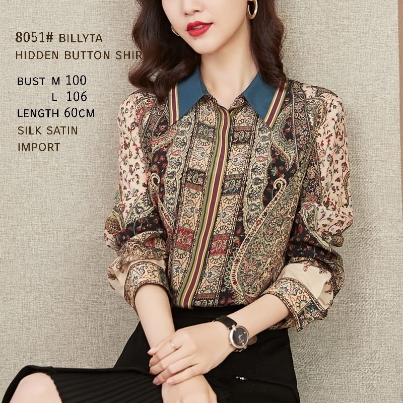[GROSIR FASHION] billyta hidden button shirt kemeja wanita kode 8051 GROSIR PAKAIAN WANITA three m
