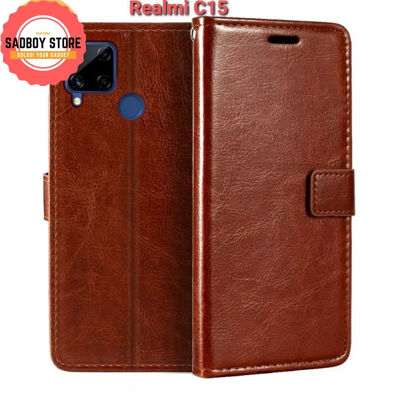 REALMI C15 LEATHER CASE SARUNG HP DOMPET KULIT FLIP COVER CASE Sadboy Store