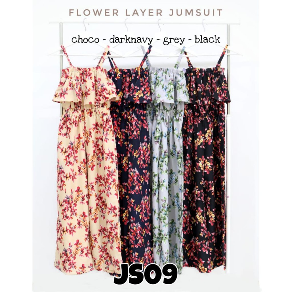 Baju casual jumpsuit celana panjang motif bunga flower Baju casual jumpsuit celana panjang motif bunga flower