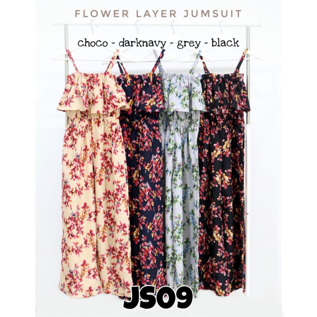 Baju casual jumpsuit celana  panjang motif  bunga  flower 