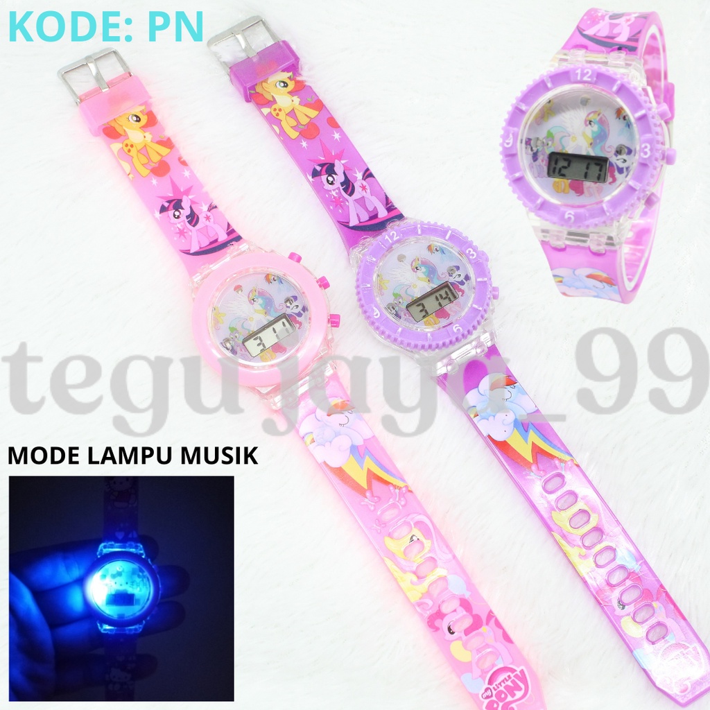 TERBARU!!! JAM TANGAN FASHION ANAK PEREMPUAN LAMPU DAN MUSIK STARP RUBBER KARAKTER KARTUN TE913