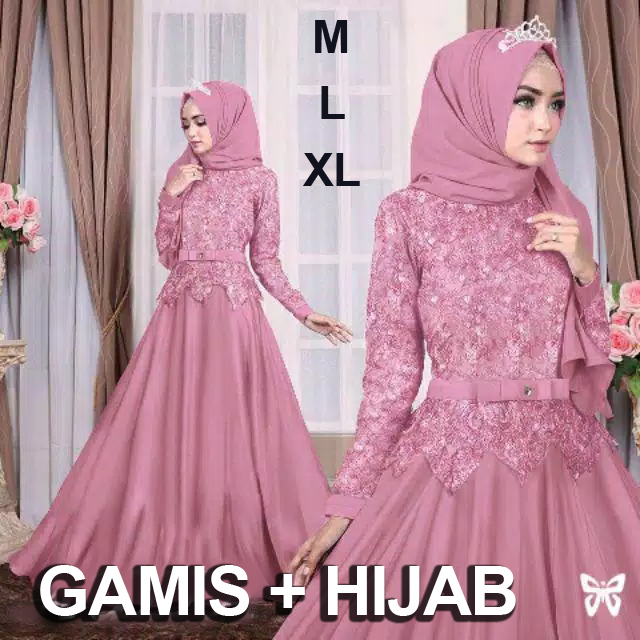 Gamis Syari Set + Hijab Pesta Kondangan Fashion Kebaya Brukat Brokat Putih Modern Terbaru ihaulia