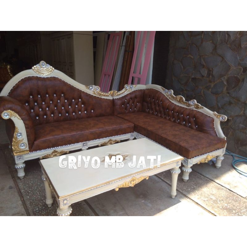 sofa sudut ukiran jati