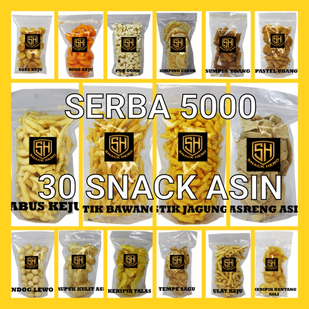 

CEMILAN ASIN SERBA 5 RIBU SNACK KILOAN JAJANAN MURAH SOES KEJU KERIPIK KACA BASRENG KERIPIK BELING