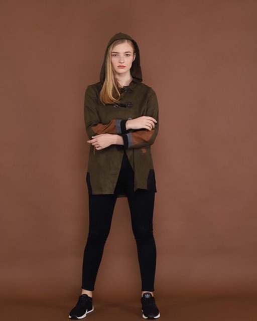 jacket hoodie wanita bahan suede