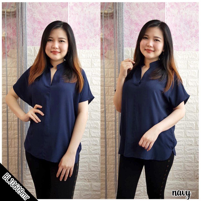 Blouse wanita / cewek atasan warna polos lengan pendek pergi jalan hangout kekinian modis -10609MR-3