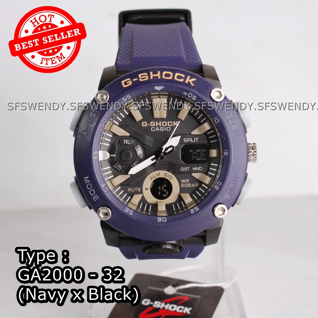 Jam tangan pria &amp; anak anak G Shock GA-2000 Kombinasi biru Navy dual time anti air