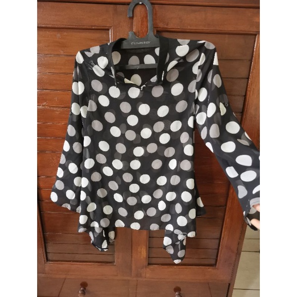 Pakaian Wanita Outer Hitam Polkadot Putih