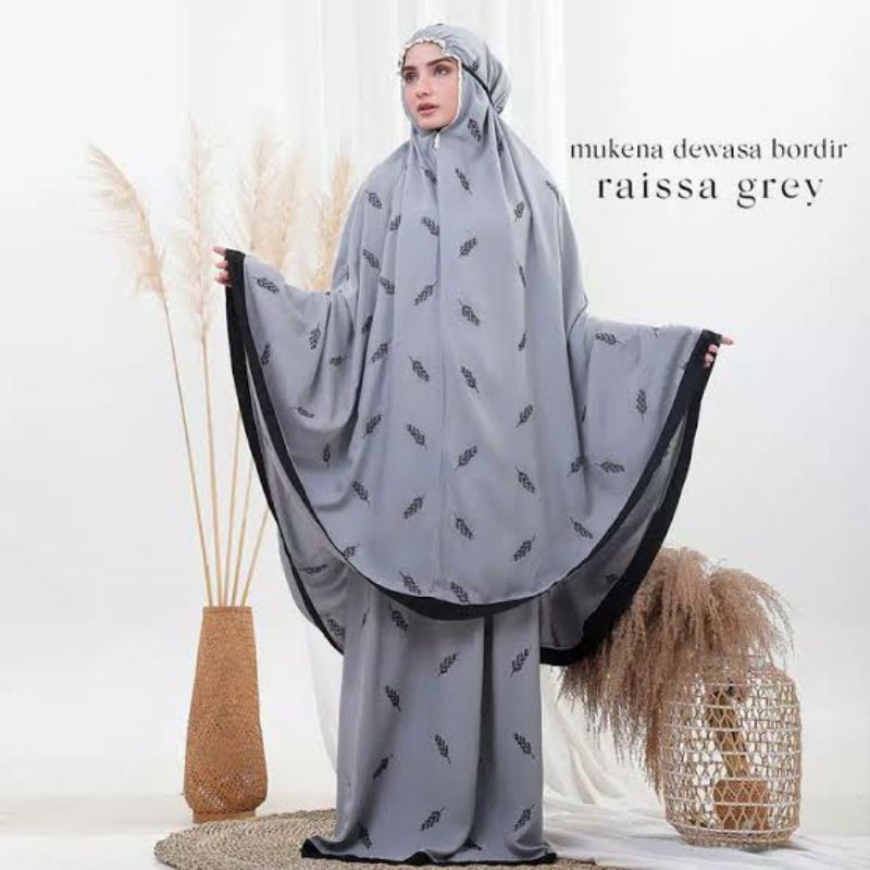 Mukena Mukenah Dewasa JUMBO Full Bordir Manual Bahan Rayon Premium Super Adem Tas WATERPROOF RAISSA