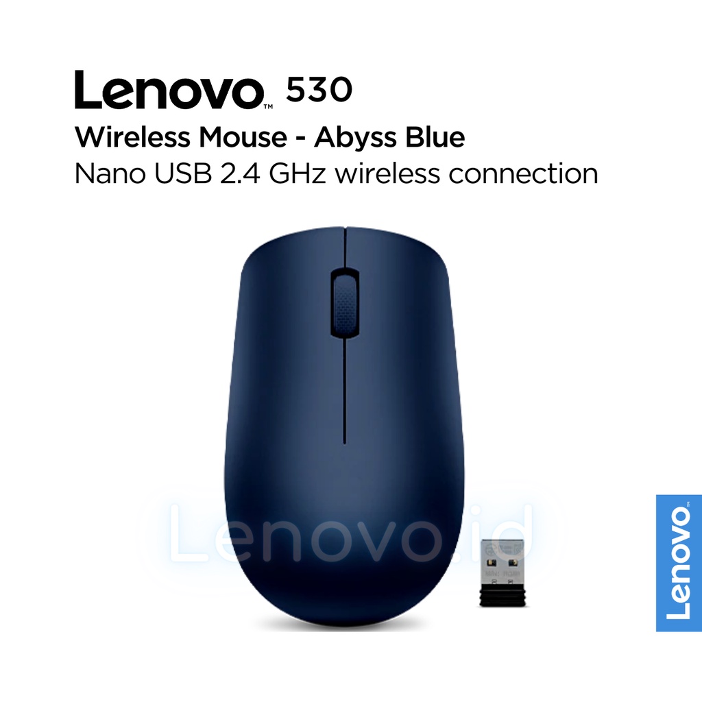 Lenovo 530 Wireless Mouse Optical USB Type-A 2.4GHz, 1200 DPI, Platinum Grey GY50Z18984, Abyss Blue GY50Z18986, Almond GY50Z18988, Graphite Grey GY50Z49089, Cherry Red GY50Z18990-Blue GY50Z18986