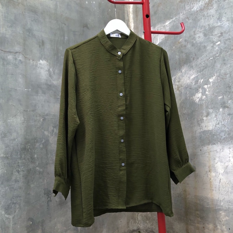Baju panjang krinkle / Blouse Crincle green army import