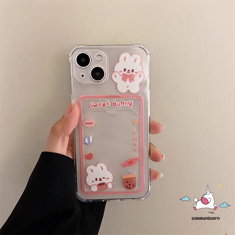 Casing Slot Dompet Anti Jatuh Realme C21Y C25 C35 C31 C30 C25s C25Y C20 C20A C11 C3 Realme 9i 10Pro 5 6i 5i 5s Kartun Beruang Lucu Sweet Bunny Card Holder Soft Cover Casing Shockproof