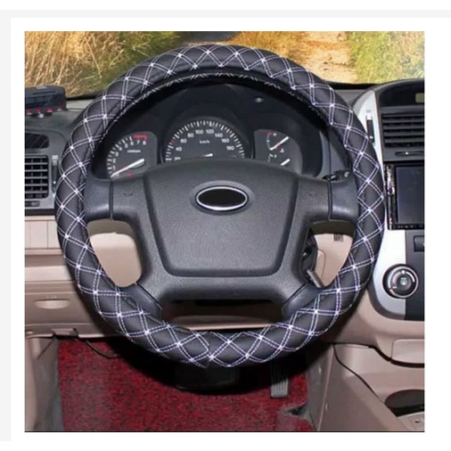 Cover Sarung Stir Mobil hitam Jahit putih