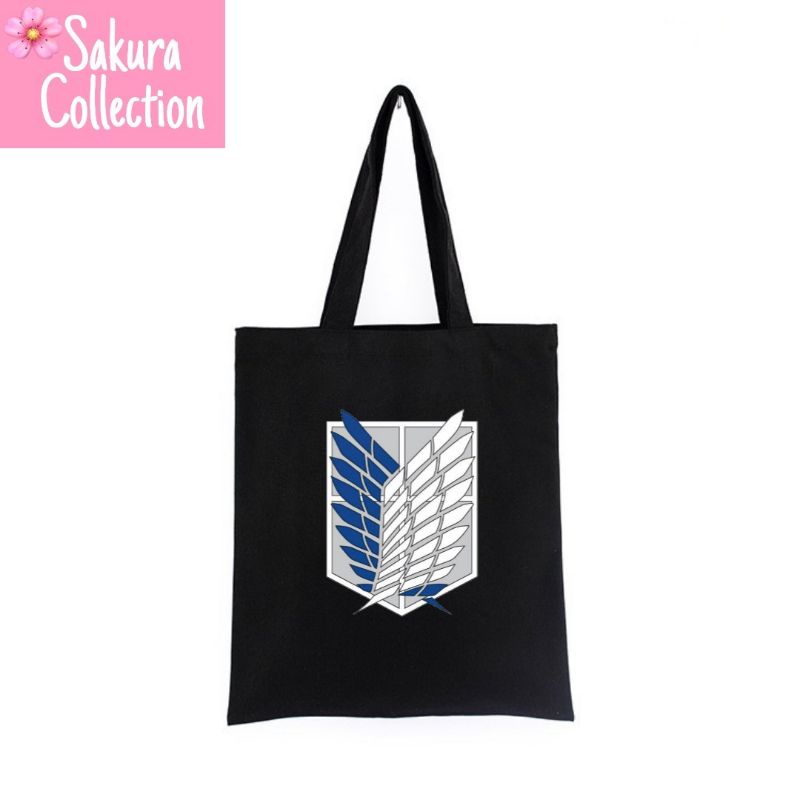 Tote Bag tas ANIME ATTACK ON TITAN EREN musik Heavy rock BAND metal tote bag resleting pria wanita tas sekolah / tas ngaji / tas kerja / tas belanja unisex canvas kekinian hitam/black tas jinjing/laptop fashion