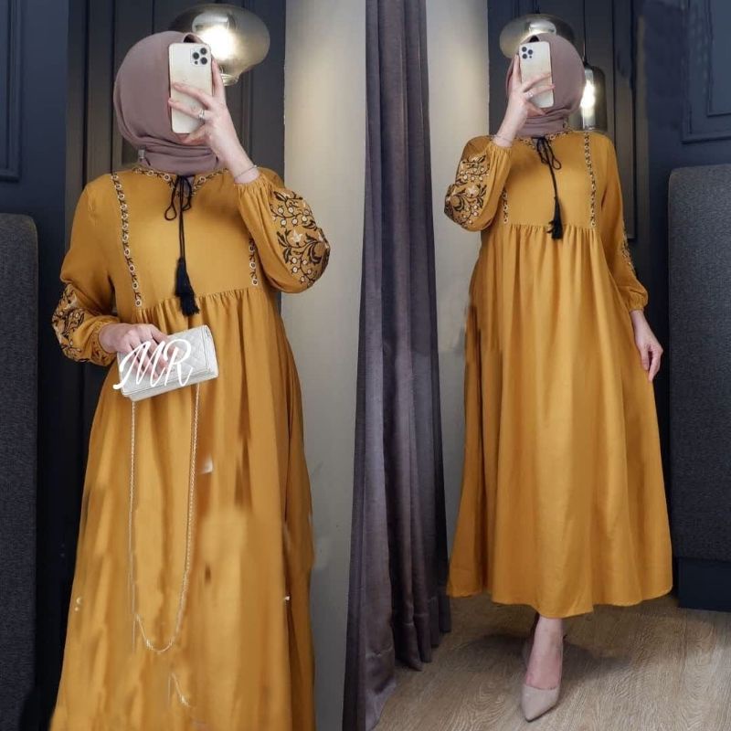 MAXY HANIFA BORDIR, SHAKILA , GAMIS HIJAB MUSLIM, MAXY DRESS, 3 UKURAN