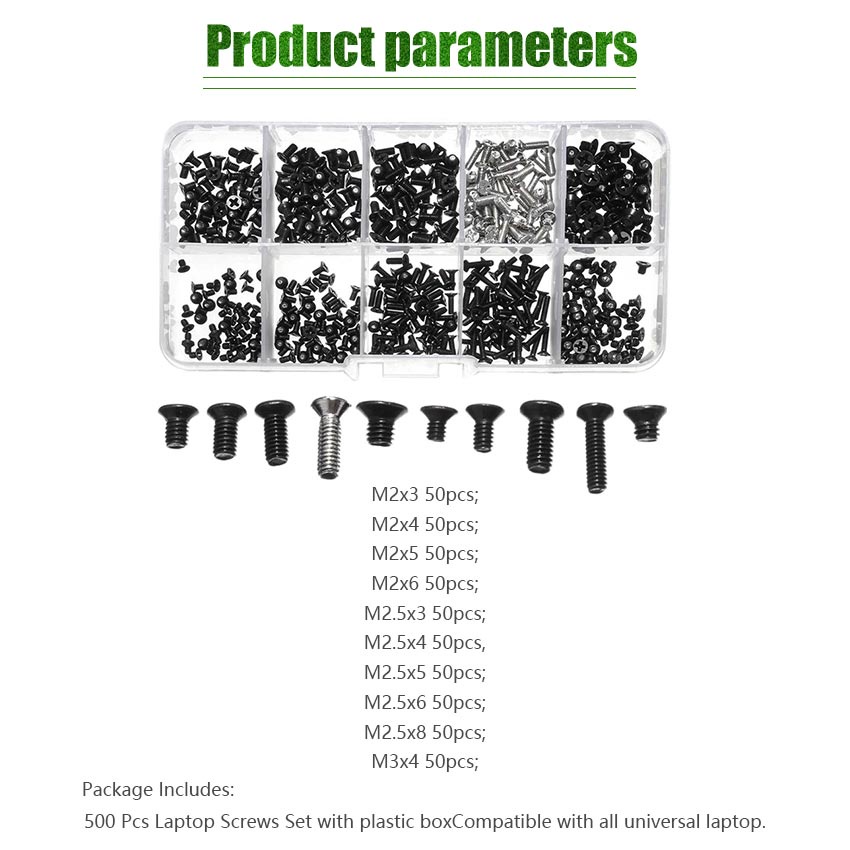 500PCS/Set Computer Screw Baut Laptop Asus Lenovo Toshiba Acer Dell HP, Samsung M2 M2.5 M3 Komputer