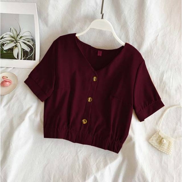 VS - Blouse Crop Zoya | Atasan Wanita Blouse Kancing Size XL