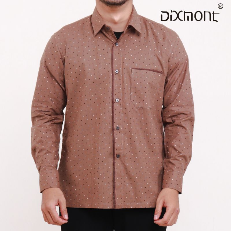 Dixmont Kemeja Pria Basic Formal Motif Lengan Panjang Hem ML01721