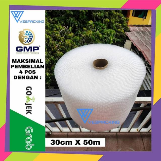 

BUBBLEWRAP TEBAL GMP ORIGINAL BUBBLE WRAP 50 METER X 30 CM PUTIH BENING