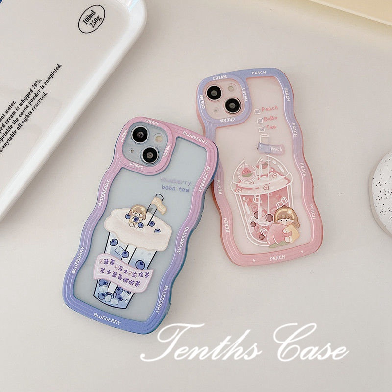 Compatible for IPhone 13 12 11 Pro Max SE2020 X XR Xs Max 7 8 6 6s Plus Soft Case Transparan Motif Milk Tea Untuk