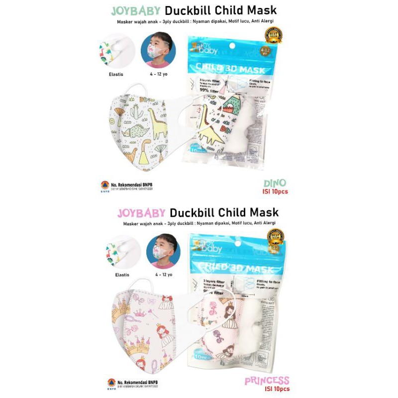 Masker Duckbill Anak 3 Ply Earloop Elastis Joybaby Motif Lucu REKOMENDASI BNPB