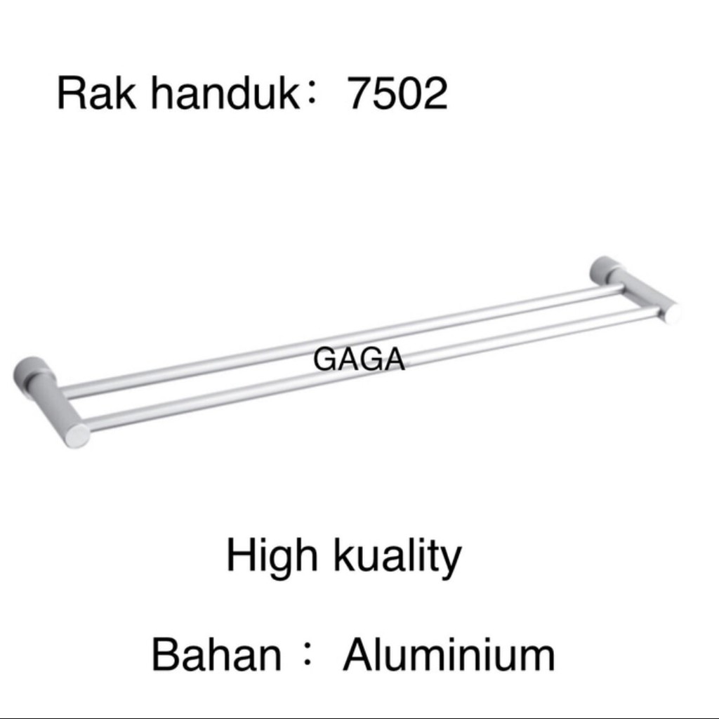 GAGA Rak kamar mandi / Rak dinding aluminium 2 pipa / Rak handuk / Rak gantungan baju 7502
