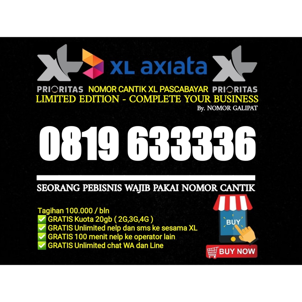 NOMOR CANTIK XL-AXIATA 10 DIGIT PRIORITAS PASCABAYAR 0819 633336 Simple