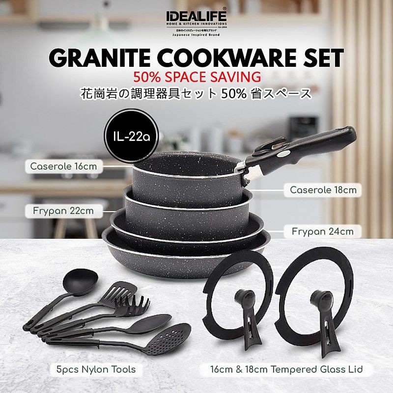 Idealife IL-22A Panci Set Masak Granite Cookware Dan Sendok Masak wlshop1 wl shop