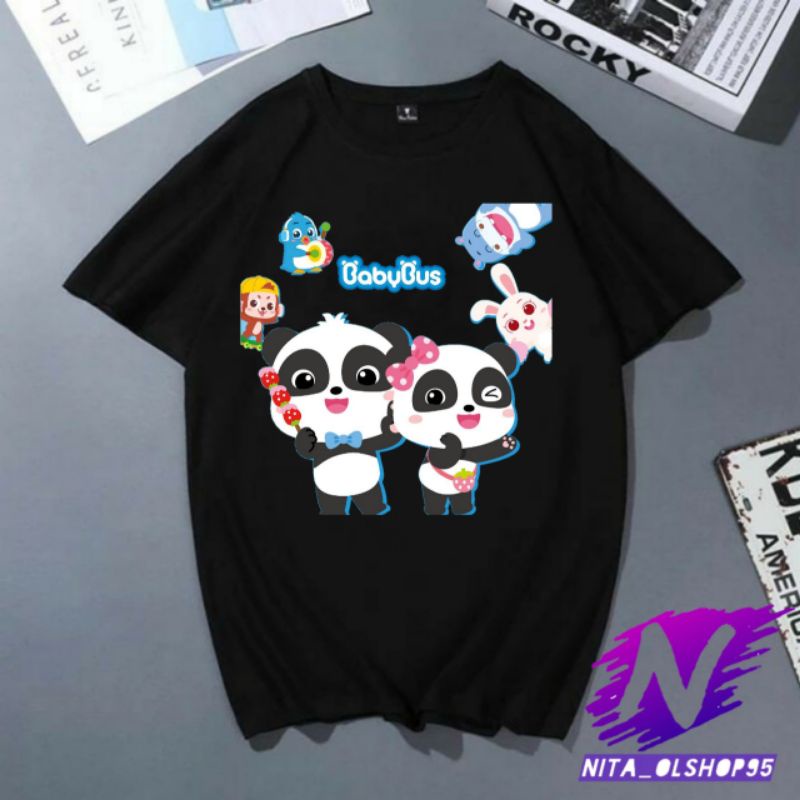 kaos anak dunia panda baju anak babybus Kiki dan Miu Miu kaos kartun anak panda lucu