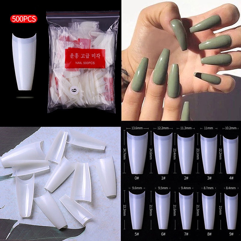 (FULL) 500pcs / Set Kuku Palsu Akrilik Bentuk T Untuk Nail Art / Manicure