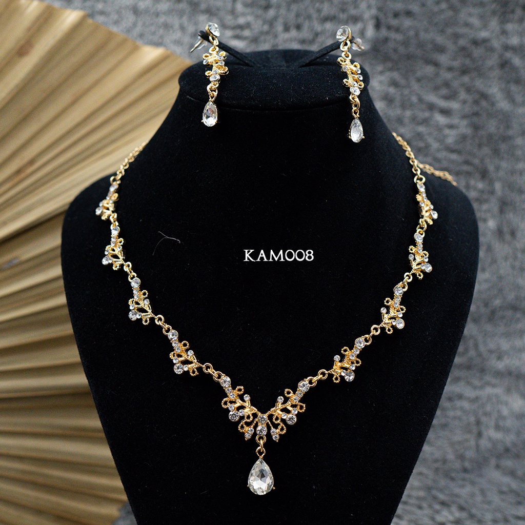 [BEST SELLER] SET PERHIASAN KALUNG ANTING CRYSTAL EMAS PENGANTIN  KAM008