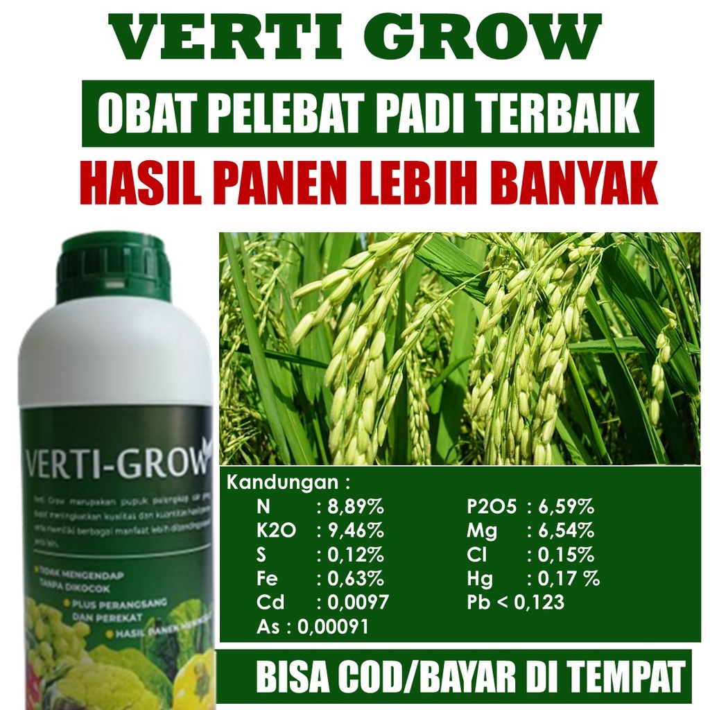 Pupuk NPK Cair Pelebat Padi Terbaik Verti Grow Isi 500 ML - Pupuk Organik Pelebat Padi, Obat Pelebat