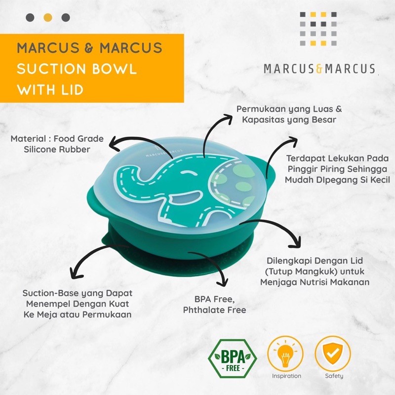 Marcus and Marcus Silicone Suction Bowl with Lid - Perlengkapan makan anak