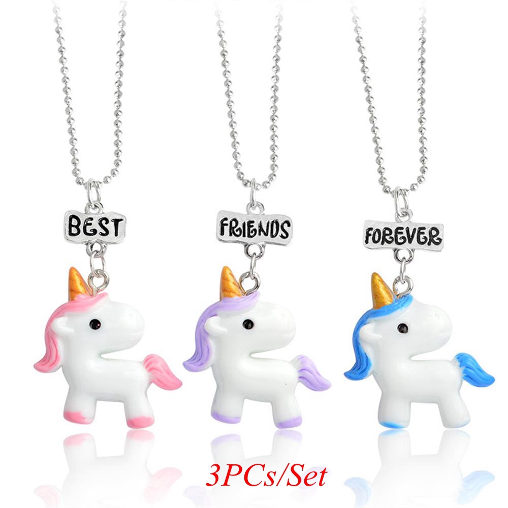 3Pcs Set Kalung Wanita Desain Tulisan Best Friend Forever Kartun Unicorn Untuk Hadiah Sahabat Shopee Indonesia