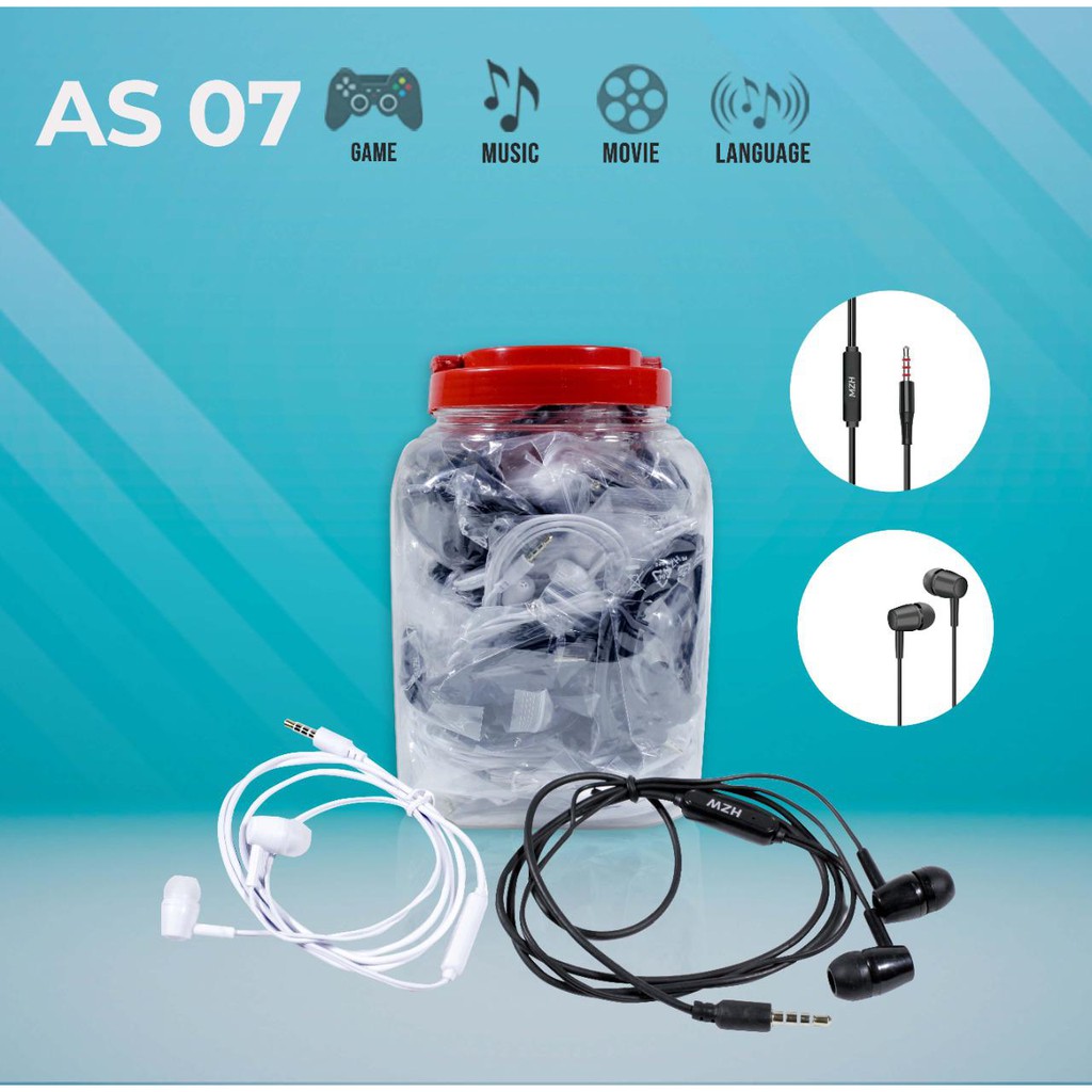 Headset AS07 + Toples Isi 50pc Warna Campur