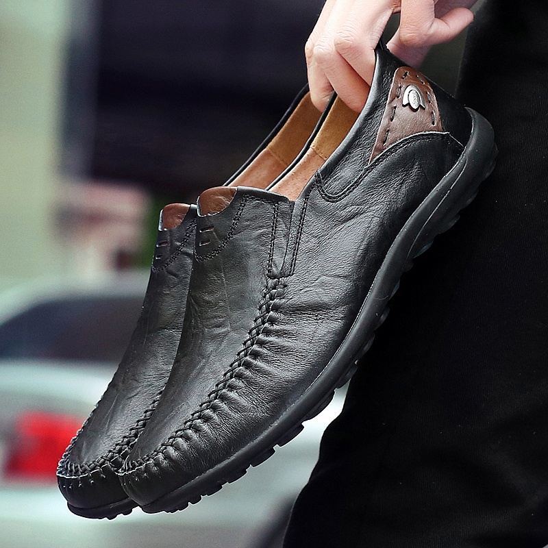 Kulit Asli Sepatu Pantofel Pria Pantofel Slip On Sepatu Tanpa Tali Santai Kasual Anti Slip Kantor Cowok Kekinian Keren 004