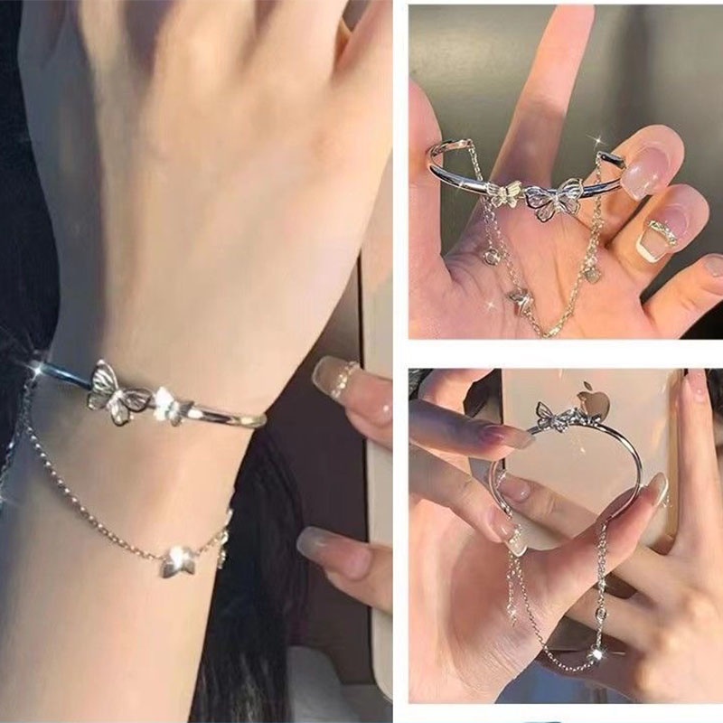 Gelang Rantai Model Butterfly Hollow Double Layer Gaya Jepang Korea