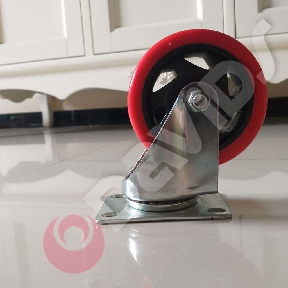 Roda Troli Ban Gerobak Lemari Etalase PU Merah Hidup 4 inch